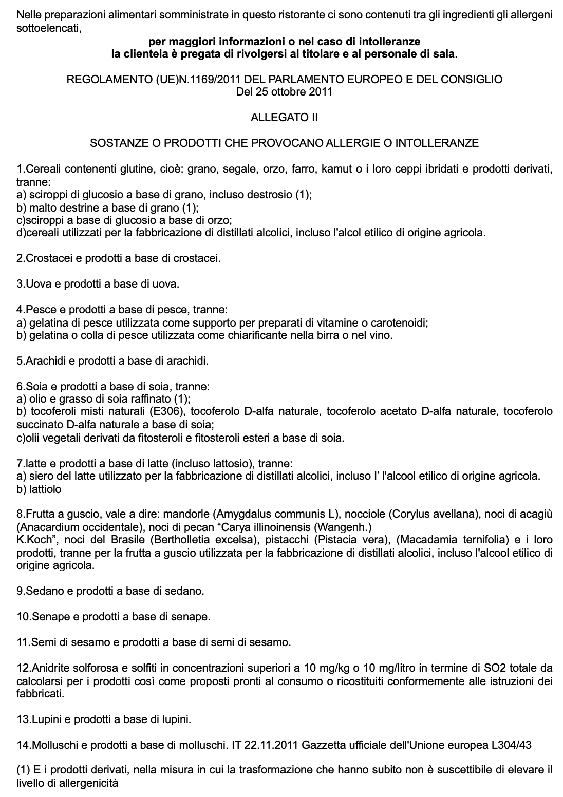 Tabella allergeni