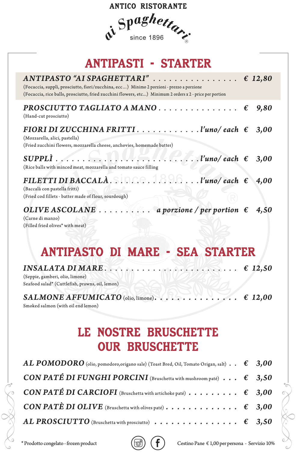 Menù antipasti