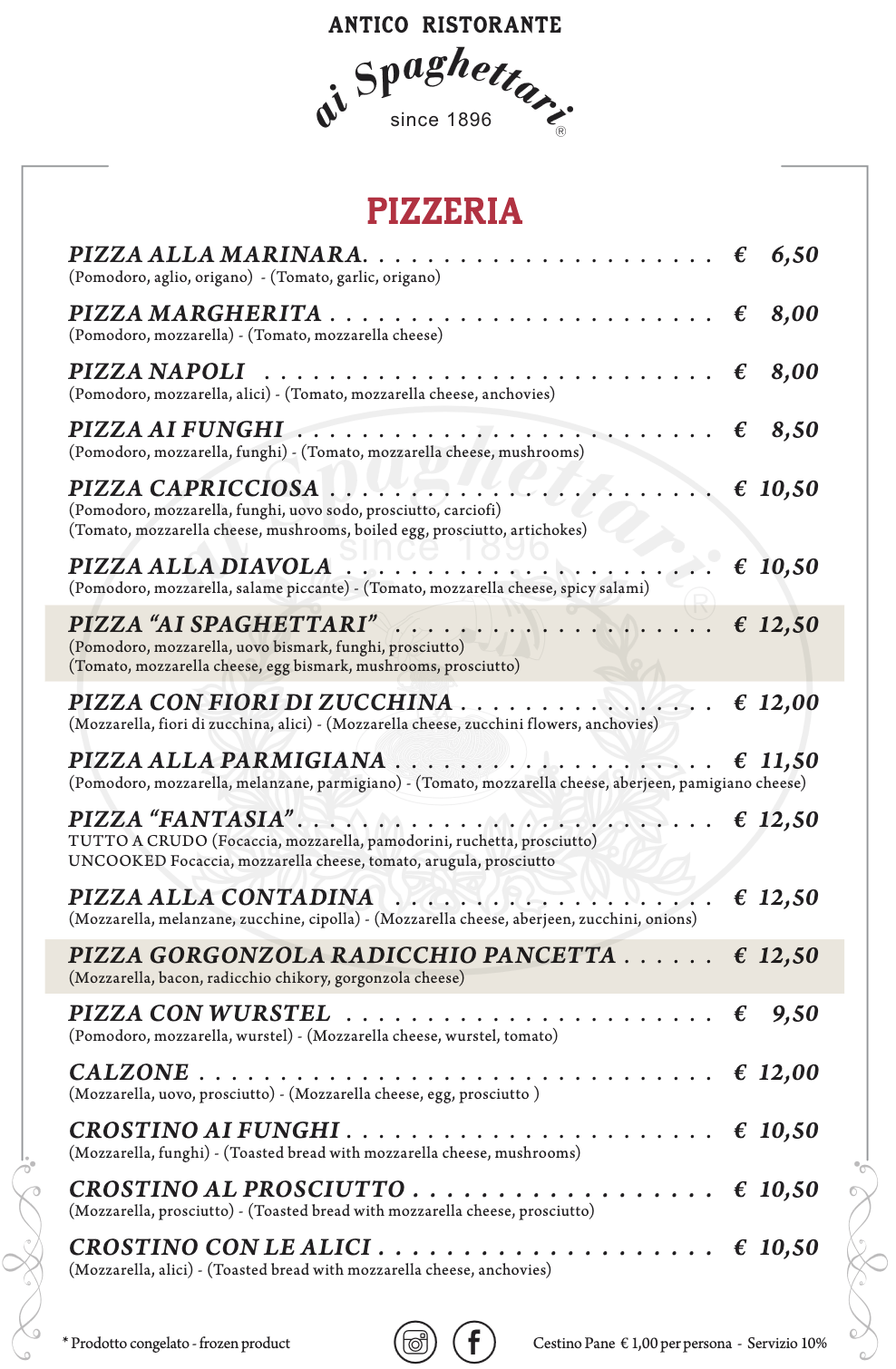 Menù pizzeria