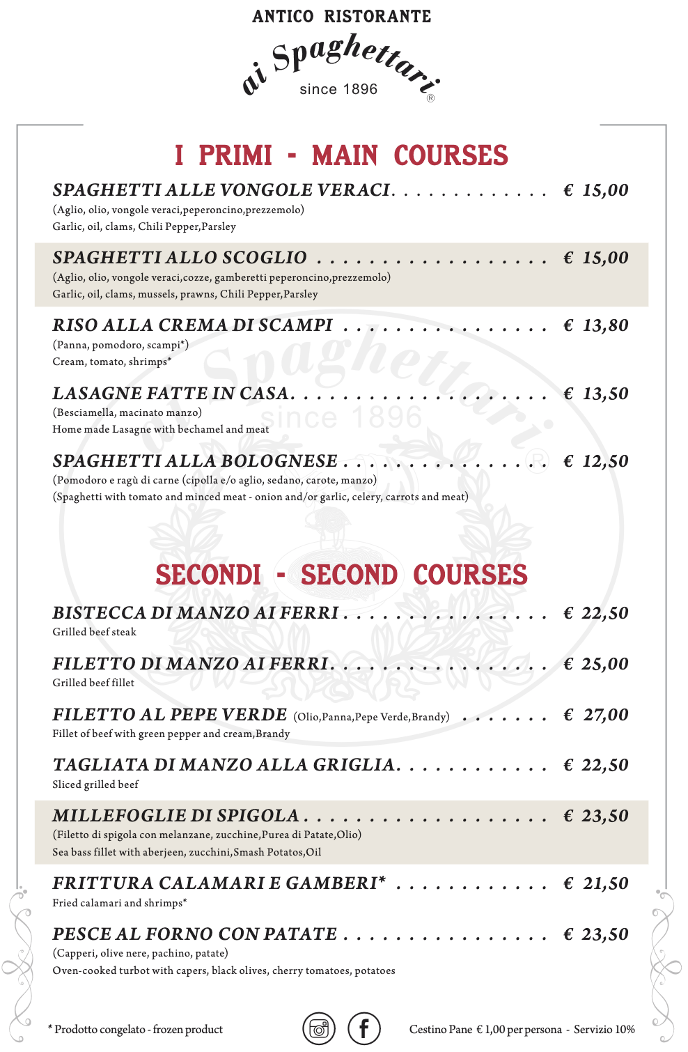 Menù primi e secondi